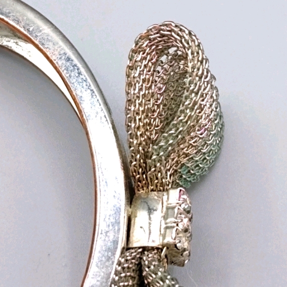 Silver Clamper Bangle Bracelet Mesh Bowtie Wedding Jewelry Vintage - Picture 6 of 16